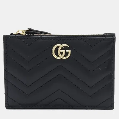 Pre-owned Gucci Black Leather Marmont Card Holder