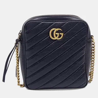 Pre-owned Gucci Black Leather Marmont Chain Crossbody Bag