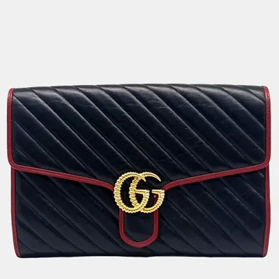 Pre-owned Gucci Black Leather Marmont Clutch