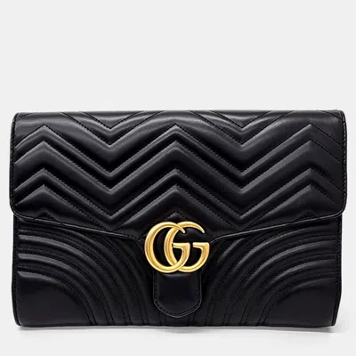 Pre-owned Gucci Black Leather Marmont Clutch