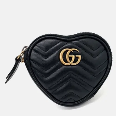 Pre-owned Gucci Black Leather Marmont Heart Coin Purse