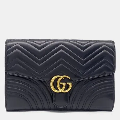Pre-owned Gucci Black Leather Marmont Matelasse Clutch