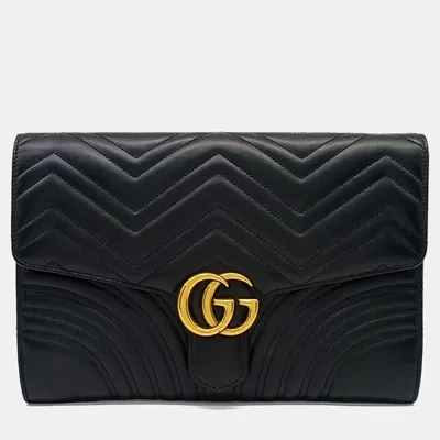 Pre-owned Gucci Black Leather Marmont Matelasse Clutch