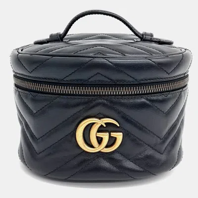 Pre-owned Gucci Black Leather Marmont Matrasse Backpack