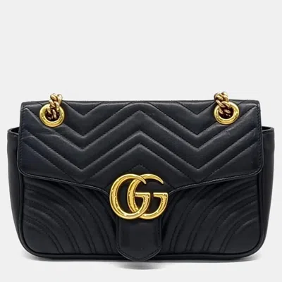 Pre-owned Gucci Black Leather Marmont Matrasse Shoulder Bag