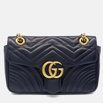 Pre-owned Gucci Black Leather Marmont Matrasse Shoulder Bag