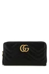Gucci Black Leather Marmont Gg Wallet In 1000