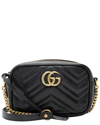 Gucci Black Leather Matelasse Gg Marmont Mini Camera Bag (authentic Pre-loved)
