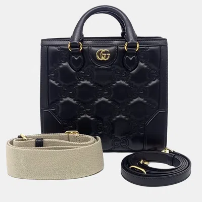 Pre-owned Gucci Black Leather Matrasse Mini Top Handle Bag