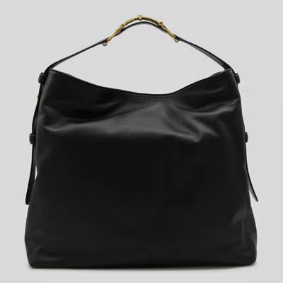 Gucci Black Leather Maxi Horsebit Shoulder Bag