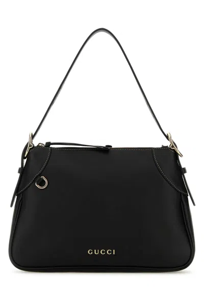 Gucci Black Leather Medium Gg Emblem Shoulder Bag