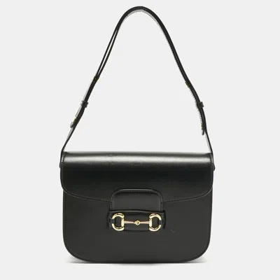 Pre-owned Gucci Black Leather Medium Horsebit 1955 Flap Shoulder Bag