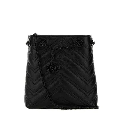 Gucci Black Leather Micro Gg Marmont Bucket Bag Blackblackblack Borse A Tracolla