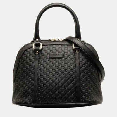 Pre-owned Gucci Black Leather Microssima Dome Top Handle Bag