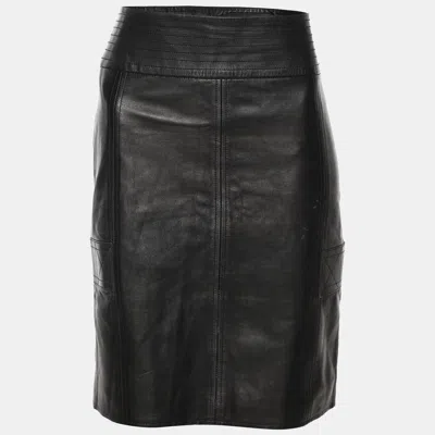 Pre-owned Gucci Black Leather Midi Skirt M