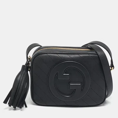Pre-owned Gucci Black Leather Mini Blondie Shoulder Bag