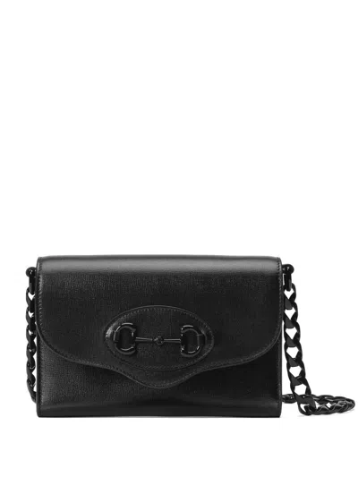 Gucci Black Leather Mini Crossbody Handbag With Horsebit Detail For Women