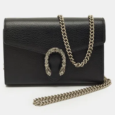 Pre-owned Gucci Black Leather Mini Dionysus Crystals Wallet On Chain