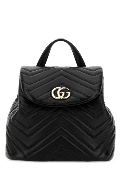 Gucci Black Leather Mini Gg Marmont Backpack 20 Cm