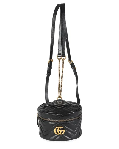Pre-owned Gucci Black Leather Mini Gg Marmont Round Backpack (authentic Pre-loved)
