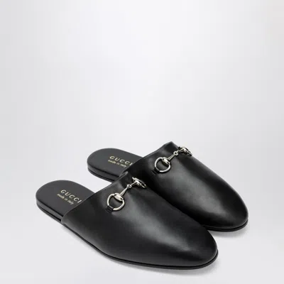 GUCCI GUCCI BLACK LEATHER MULES WITH HORSEBIT MEN