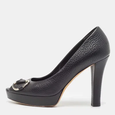 Pre-owned Gucci Black Leather Peep Toe Pumps Size 37