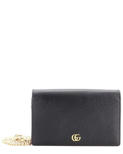 Pre-owned Gucci Black Leather Petite Gg Marmont Chain Wallet Mini (authentic Pre-loved)