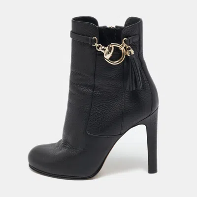Pre-owned Gucci Black Leather Platform Ankle Boots Size 38