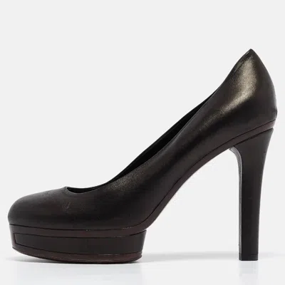 Pre-owned Gucci Black Leather Platform Round Toe Pumps Size 39.5