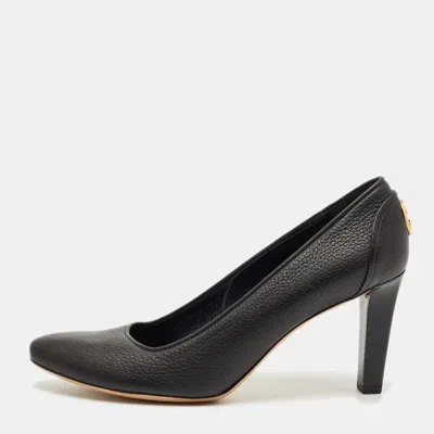 Pre-owned Gucci Black Leather Pointed Toe Block Heel Pumps Size 42