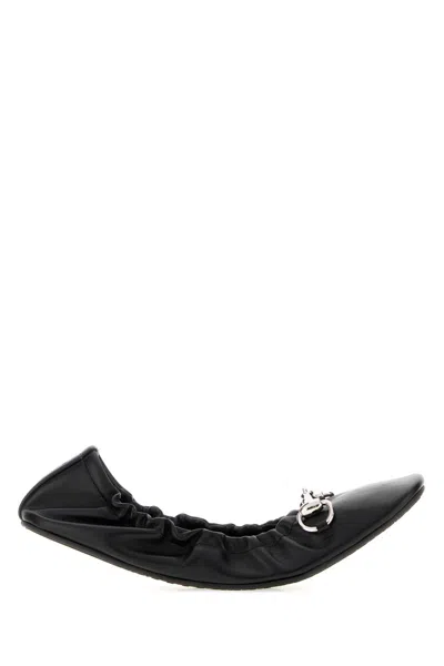 Gucci Black Leather Prima Ballerinas