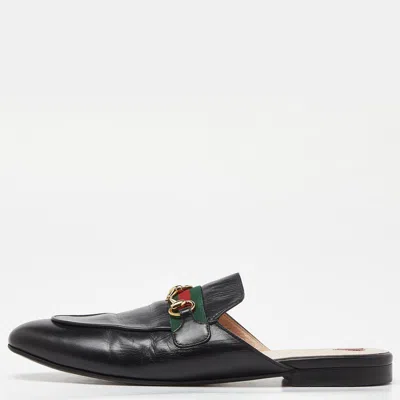 Pre-owned Gucci Black Leather Princetown Horsebit Flat Mules Size 40.5