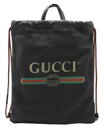 Pre-owned Gucci Black Leather Print Coco Captain 2way Backpack (authentic Pre-loved)