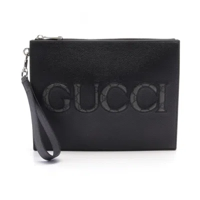 Gucci Black Leather Pvc Clutch Bag