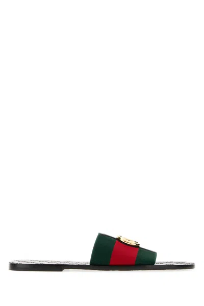 Gucci Black Leather Riviera Slides In Multi