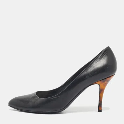 Pre-owned Gucci Black Leather Round Toe Pumps Size 39