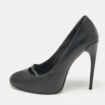 Pre-owned Gucci Black Leather Round Toe Slip On Pumps Size 36.5