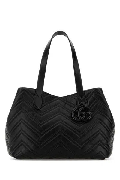 Gucci Gg Marmont Charme Black Lambskin Handbag In Pink