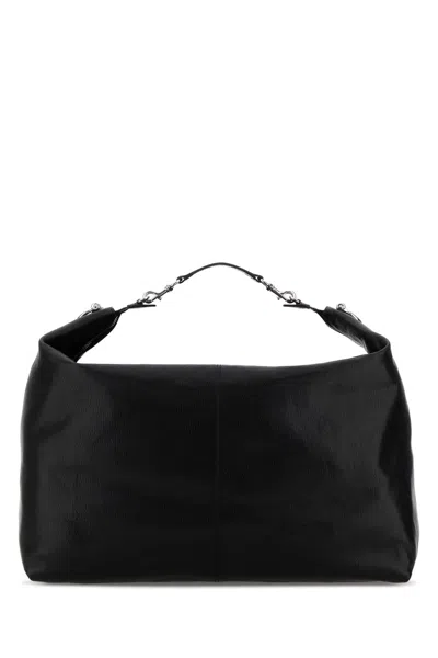 Gucci Leather Shopping Tote Bag Metal Hardware In Black