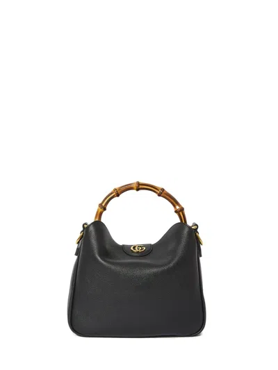 Gucci Black Leather Shoulder Handbag For Women | Calfskin, Magnetic Closure, Bamboo Handle