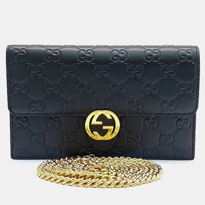Pre-owned Gucci Black Leather Signature Chain Wallet And Crossbody Bag