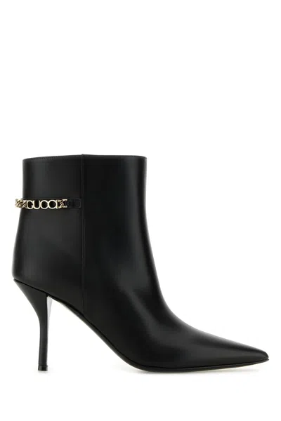 GUCCI BLACK LEATHER SIGNORIA ANKLE BOOTS