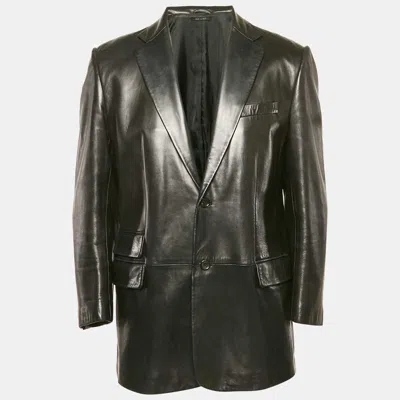 Pre-owned Gucci Black Leather Single Breasted Blazer L