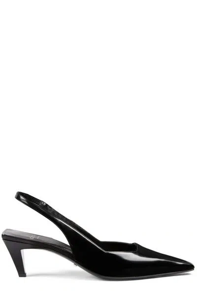 Gucci Black Leather Slingback Pumps With Military-inspired Design For Women