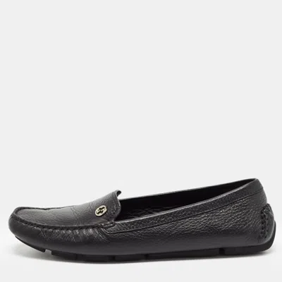 Pre-owned Gucci Black Leather Slip On Loafers Size 39