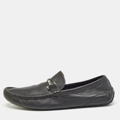 Pre-owned Gucci Black Leather Slip On Loafers Size 44