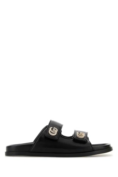 Gucci Black Leather Slippers