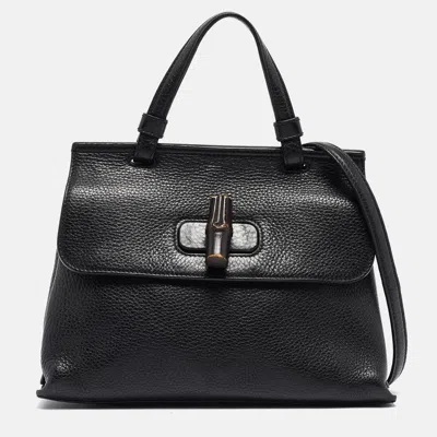 Pre-owned Gucci Black Leather Small Bamboo Daily Top Handle Bag