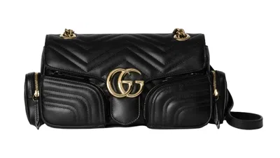 Gucci Black Leather Small Gg Marmont Shoulder Bag