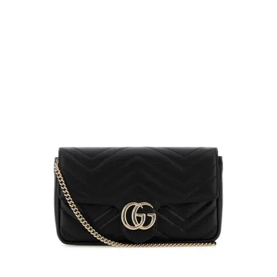 Gucci Black Leather Small Gg Marmont Shoulder Bag